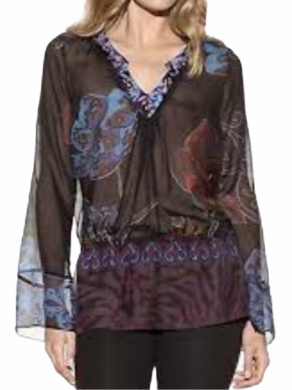 HALE BOB Silk Chiffon Jeweled Tunic Top Whimsigoth Witchycore